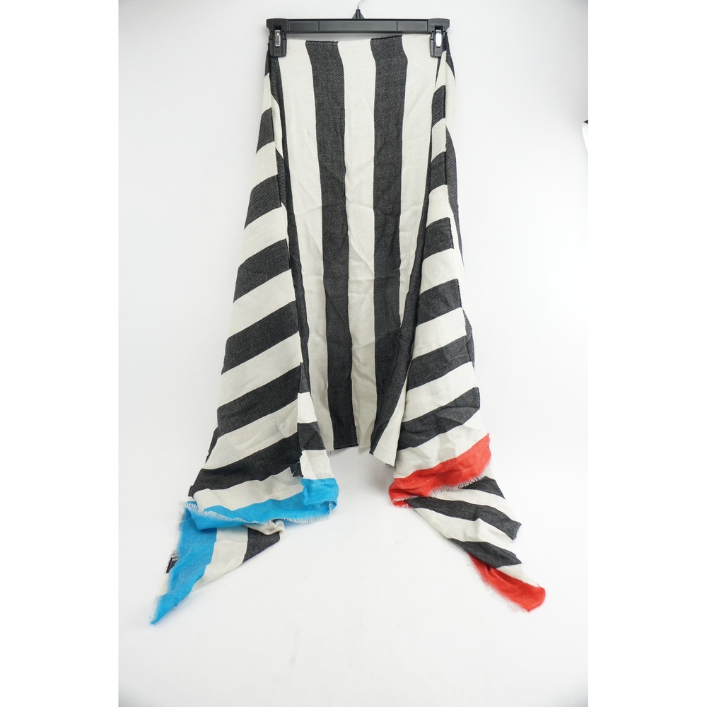 Coach Scarf Black Cream Striped Virgin Wool Colorblock Wrap Employee Sales VGC‎